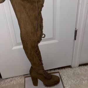 BRAND NEW NEVER WORN OVER GHE KNED LACE UP BOOTS
